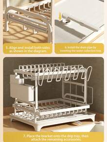 Space-Saving 2-Tier Dish Rack – Heavy-Duty Kitchen Organizer With Drainage System, Includes Utensil Holder And Cup Drying Rack, Ideal For Kitchens - Multicolor - View 6