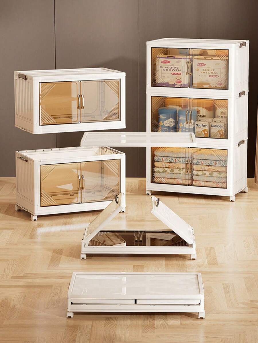 Four-Layer Double-Door Folding Cabinet, Made Of Polypropylene, Easy To Fold And Store, Simple To Assemble With Layered Design, Suitable As A Bedroom Wardrobe, Dormitory Wardrobe, Or Clothes Storage Cabinet For Rental Rooms. - Multicolor - View 1