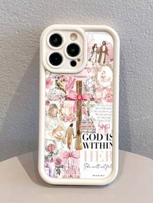 1 Piece Of Fashionable Cross & Jesus Girl Slogan Patchwork Pattern Full Coverage Fingerprint-Resistant Soft Phone Case, Compatible With IPhone 16 Pro Max/16/16 Pro/16 Plus/15/15 Pro Max/15 Pro/11/12/13/14 Pro Max/11 Pro/11 Pro Max/12 Pro/12 Pro Max/13 Pro/13 Pro Max/14 Pro/14 Pro Max, Creative High-Quality Design. - 白色 - 查看 2