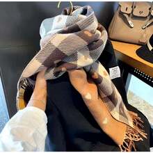 Large Printed Scarf With Hearts - Super Warm For Winter - Hồng - Xem 3