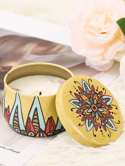 Bohemian Style Tin Candle Jar With Mandala Pattern, Suitable For Home Fragrance Storage And Scented Candle Gifts