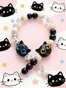 1/2/7/10/20/30/50颗装 多色可爱大眼睛小黑猫树脂珠，适用于DIY手链项链首饰制作材料 - 貓咪 - 查看 9