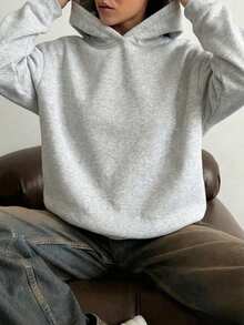 女士简约宽松长款纯色卫衣，舒适百搭，适合秋冬季节，衣橱必备单品，休闲、办公、居家穿着皆宜，版型宽松舒适，休闲百搭，是度假、春冬女装的理想之选，时尚女式卫衣，灰色 - 淺灰色 - 查看 3