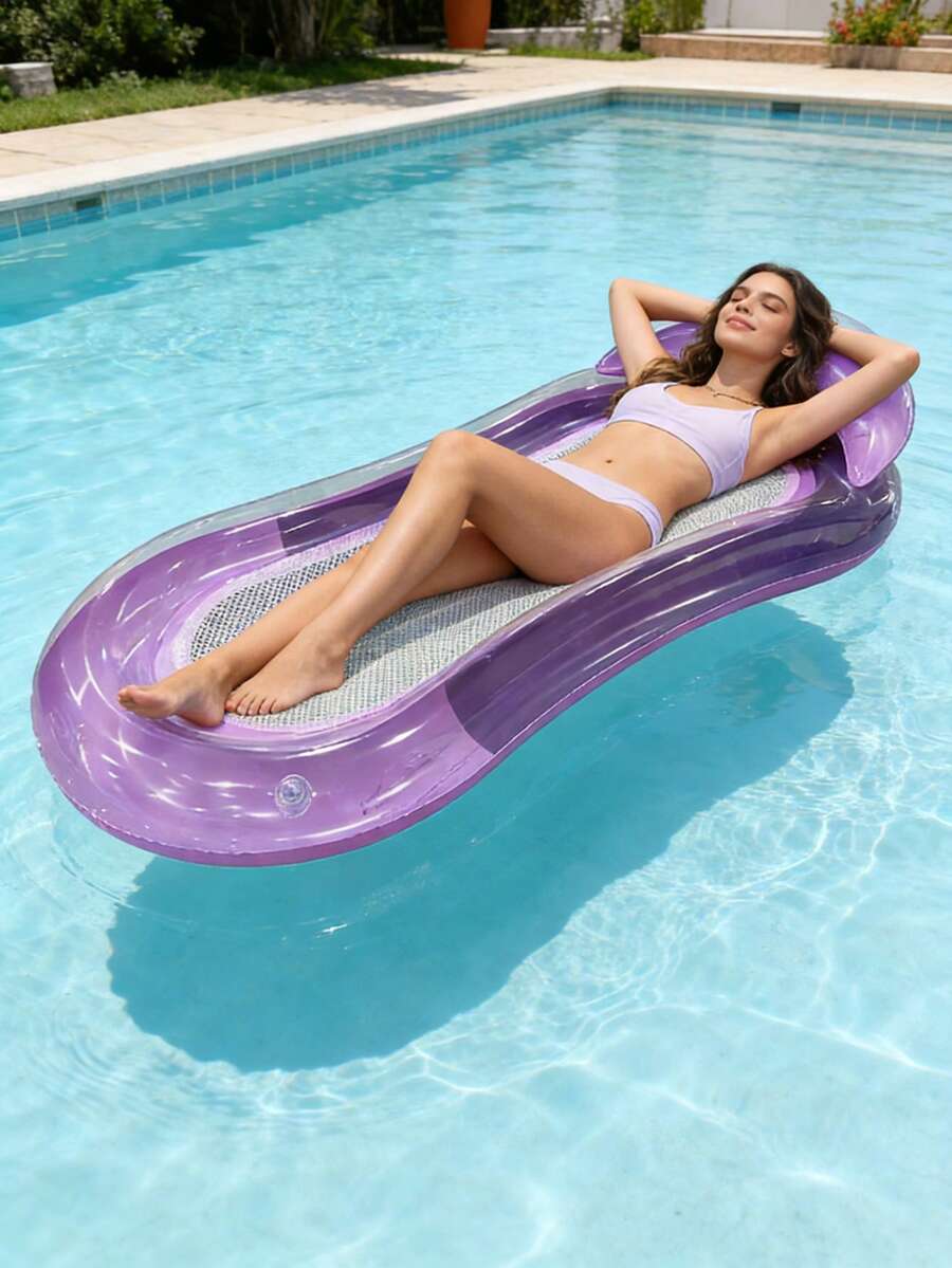 1pc Inflatable Float Bed, Solid Ombre Style With Headrest, Suitable For Water Rest, Pool, Beach, Party, Lounge Chair, Inflatable Float, Pool Float, Swim Raft, Requires Separate Air Pump Purchase - Solid Color Gradient Floating Panel - View 1