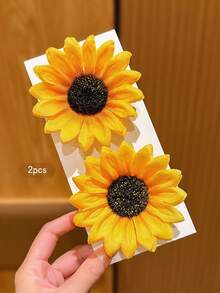 2pcs Large Sunflower Hair Clips, Suitable For Everyday Use - Multicolor - View 6