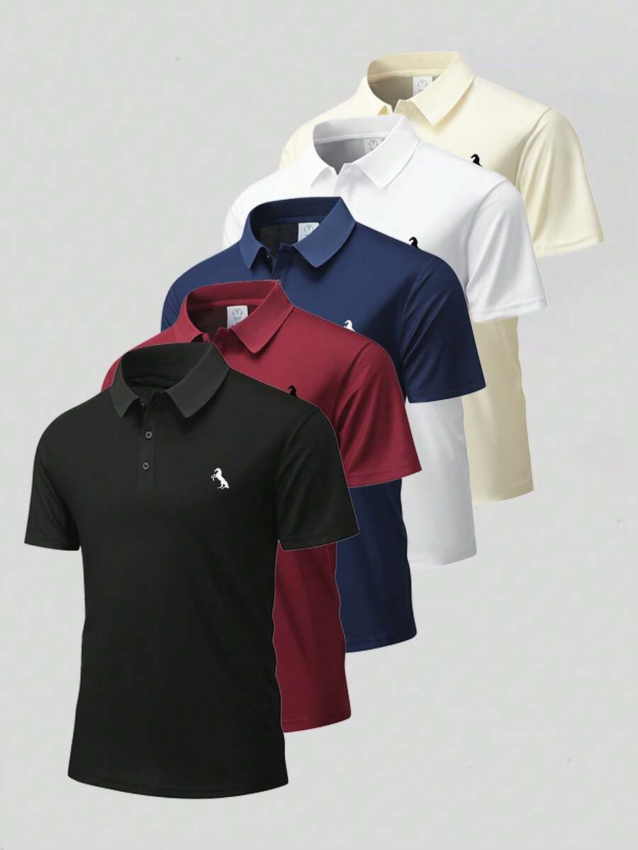 男士休闲商务 Polo 衫，简约通勤上衣 - 黑色 - 查看 1