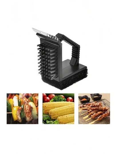 Multifunctional Outdoor BBQ Cleaning Shovel Brush, Camping Picnic BBQ Net Cleaning Brush, 3-In-1 Right Angle Wire Brush