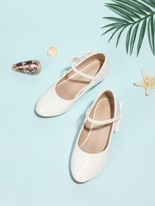 春夏新款女童白色连衣裙鞋，儿童厚底圆头可爱公主鞋带蝴蝶结 - 白色 - 查看 5