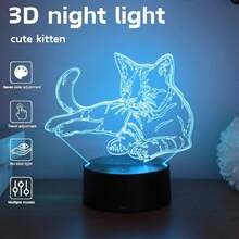 1 pieza Luz de noche LED 3D de gato, alimentada por USB, lámpara RGB de 7 colores cambiantes, adecuada para decoración de dormitorio, hogar y escritorio, Navidad, iluminación elegante, regalo de cumpleaños - Multicolor - Ver 1
