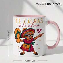 1pc Funny Spanish Grandma Abuela Themed 11oz Coffee Mug - Colorful Cartoon Cuban/Latin Design With Spanish Phrases (Abuela/Te Calmas), Dishwasher Cup Women, Mom, Birthday & Mother's Day Gifts - 黑色 - 查看 1