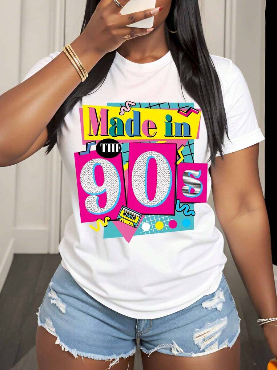 Made In The 90s Retro Vintage T-Shirt For Women 90s Themed Graphic Tee Unisex Casual Top Perfect For Birthday Parties And Nostalgic Events,220g - 白色 - 查看 1