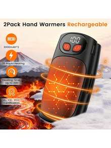 2 Stück wiederaufladbare magnetische Handwärmer mit Digitalanzeige, tragbare Heizung für Outdoor zum Skifahren, kompakt und leicht zu tragen, angenehmer Griff, unverzichtbarer tragbarer Handwärmer für den Winter, perfektes Geschenk für Frauen zu Feiertagen, Valentinstag, Geburtstag - A - Übersicht 3