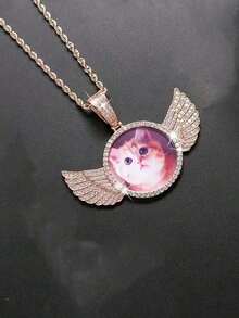 1pc Custom Picture Necklace, Hip Hop Style Personalized Pendant Necklace Jewelry With, Angel Wings Necklace With Pendant Custom Image Jewelry The Best Gift For Couples, Friends And Parents Gift Silver Stylish, Fall Fashion, Casual, Contracted, Simple, Unisex, Hipster Custom, Personalized, Unique Ideal Gifts For Him Girlfriend, Mom, Family - Nhiều màu - Xem 9