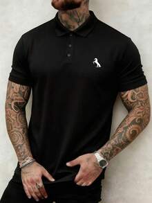 1pc Men's Casual Fashion Business Polo Shirt, Minimalist Commuter Collared Top Sports - Black - View 2