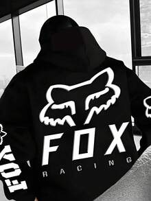 Fox Racing Graphic Black Hoodie Print Fashion Casual Men Hoodies Oversized Comfortable Streetwear Pullover Hooded Sweatshirt For Men Retro Graphic Design Long Sleeve Hoodie - màu đen - Xem 2