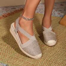 Breathable Rope Wedge Sandals With Dual Elastic Band, Fashionable And Lightweight - Brown - View 6