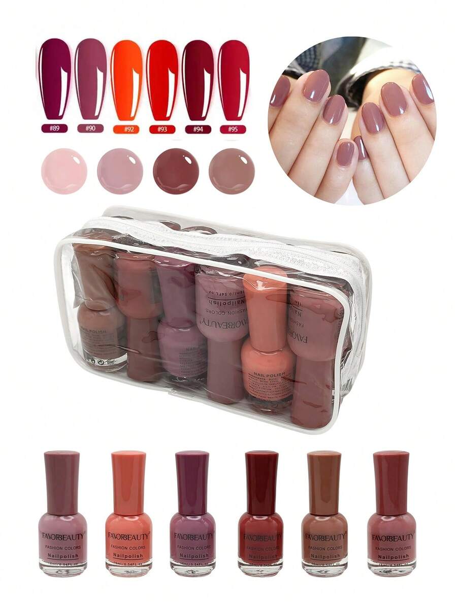 Set de 12 Esmaltes de Uñas 16ml A Base de Agua, de Secado Rápido, Larga Duración, Fácil de Usar, Adecuado Para Principiantes, Para Salón o Uso Casero - ROSA NUDE - Ver 1
