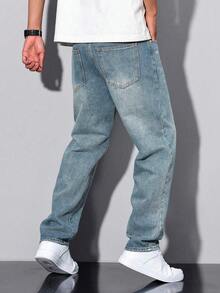 Shendy Vendy Men's Slim Pants, Fashion Stretch Skinny Denim Pants, Classic Men's Jeans With Pocket - 中等水洗藍 - 查看 4
