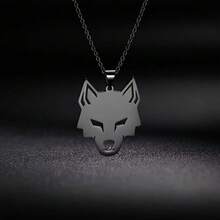 Collar con colgante de "Cabeza de Lobo" minimalista de acero inoxidable | Estilo hip-hop europeo y americano | Accesorio | Resistente al agua y a la decoloración - Negro - Ver 5