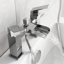 Waterfall Bath Shower Mixer Tap With Chrome Square 3 Way Rigid Riser Shower Kit - C - View 4