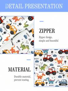 2/3件套儿童床上用品套装，工程车图案被套套装，涤纶材质，数码印花，适合作为青少年男孩卧室的礼物，包含1件双面被套和1/2个枕套 - 彩色 - 查看 5