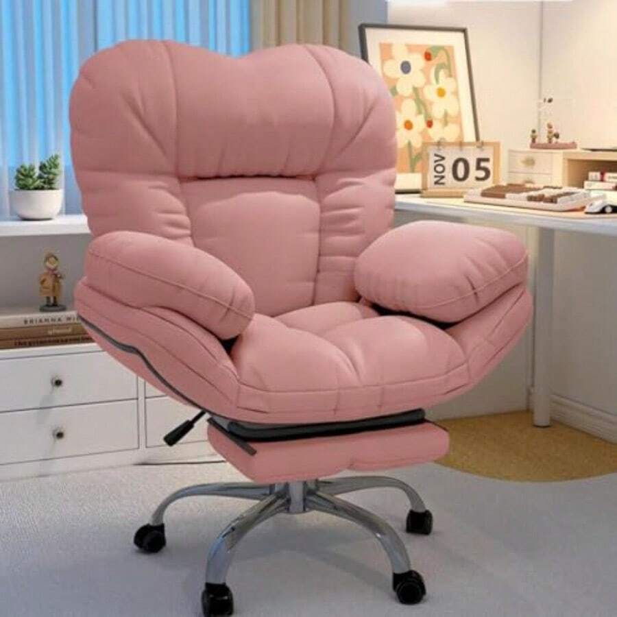 Cómoda Silla de sofá de Juego con función reclinable para Oficina en casa Silla de Escritorio reclinable Relajante con elevación giratoria para Uso en el Dormitorio o la Oficina - Rosa - Ver 1