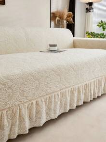 1pc Jacquard Vintage Floral Pattern Stretch Sofa Cover, Dust-Proof And Dirt-Resistant, Elastic Full Coverage Sofa Protector, Home Decor, Machine Washable, Pillow Cover Not Included - Creamy White - View 9