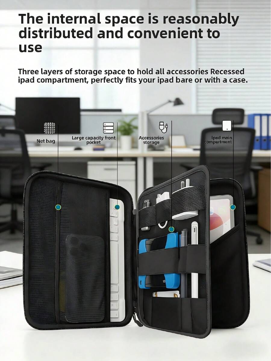 Multi-Functional 13" Electronics Organizer Waterproof Travel Pouch For Office & Commuting - Grey - View 1