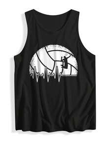 Women's Tank Top T-Shirt, A Fun Volleyball Heartbeat Volleyball Player Set Soft And Comfortable, Suitable For Daily Use, Home Life, Fitness And Sports Activities. - màu đen - Xem 5
