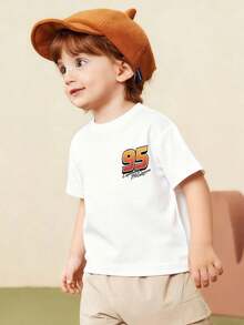 Disney Casual Lightning McQueen Double-Sided Toddler Tee – Versatile White Short Sleeve Top With Racing-Themed Print For Mix-And-Match Outfits - 白色 - 查看 3