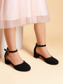 Girls Wedding Party Pumps Closed Toe Ankle Strap High Heels Flower Girl Shoes For Toddler Little Big Kid - màu đen - Xem 5