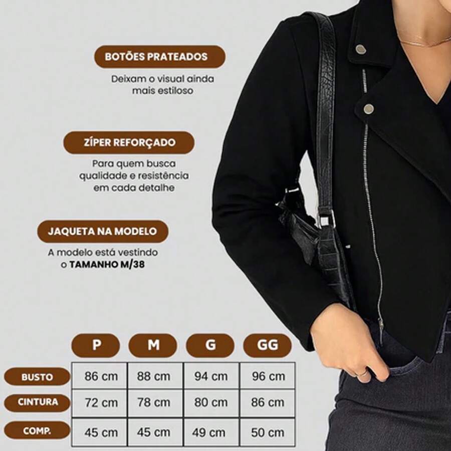Jaqueta Feminina de Suede Estilosa Com Botões e Zíper Prata Estilo confortável Blusa de Frio