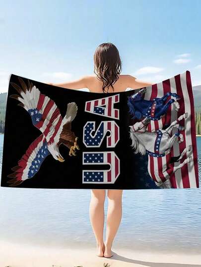 【鹰马图腾速干吸水毛巾】这款毛巾以象征力量与自由的设计为特色，伴您享受每一项休闲活动。它吸水性强，速干，轻松应对沙滩日光浴、泳池游泳、瑜伽练习、酒店度假和邮轮旅行等各种场合。