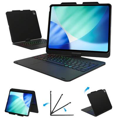 mollenmell Silent Keycaps Mixed Color Backlit Bluetooth Keyboard Case With 360° Rotatable Cover For IPad 8.3/10.2/10.9/11/12.9/13 Inch, All-Scenario Use For Work, Learning & Entertainment