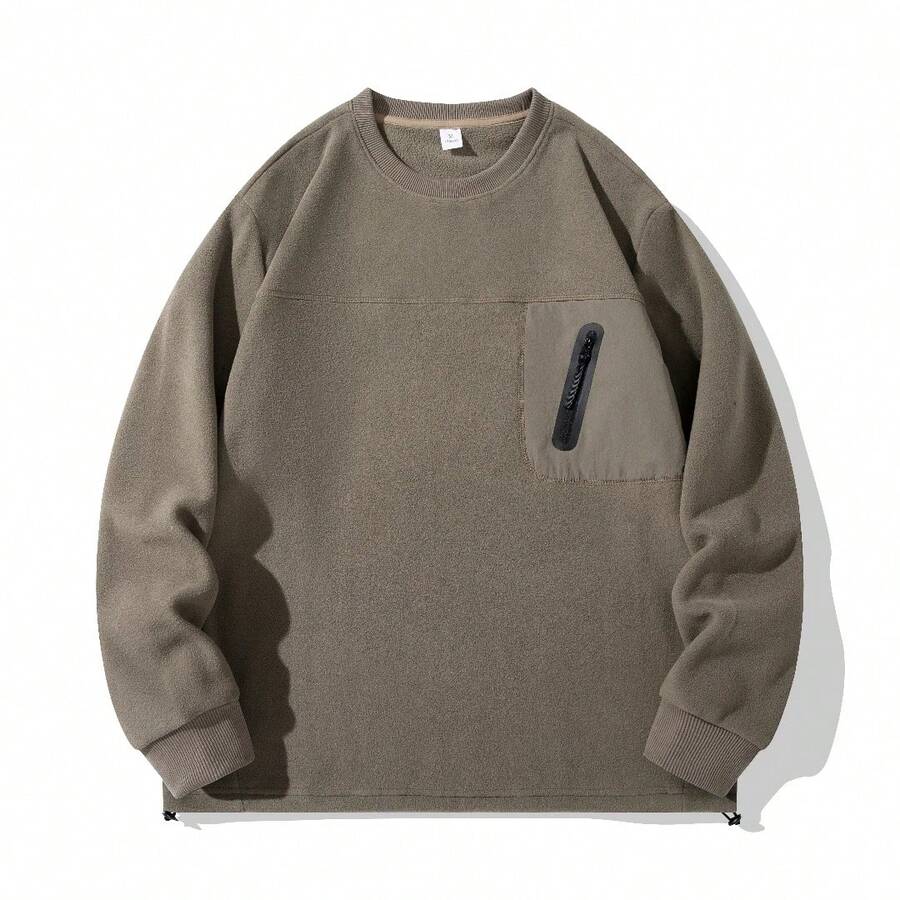 Mubberry Mens Double Side Fleece Jacket Pullover Pockets Warm Sweatshirt Winter Jacket Thermal - 咖啡 - 查看 1