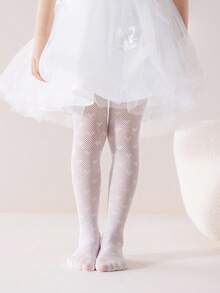1/2条装女童/儿童白色薄款连裤袜，可爱休闲柔软透气，个性时尚心形镂空网眼设计，适合返校、居家休闲、节日、生日派对等场合。 - 白色 - 查看 8