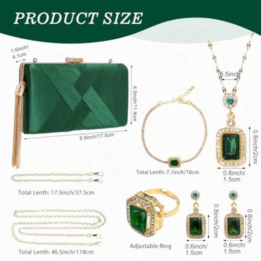 5 piezas de bolsos de mano para mujer juego de joyería con collar aretes anillo pulsera bolso de mano vintage para banquete con cadena desmontable para regalo de boda fiesta suministros-B040 - como en la foto - Ver 1
