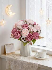 1/3/80pcs Romantic Silk Peony & Hydrangea Artificial Flower Bouquet, Home Decor Fake Flowers, Wedding Decoration, Spring Decor, Indoor, Kitchen, Dining Room, Bedroom, Bathroom, New Year, Outdoor Garden, Bridal Bouquet, School Supplies, Back To School, Campus Decor, Valentine's Day, New Year Decoration - Sand Red - View 8