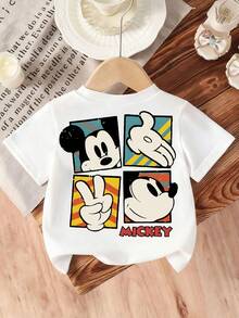 Disney Casual Four-Panel Mickey Toddler Tee – Versatile White Short Sleeve Top With Iconic Print For Mix-And-Match Outfits - 白色 - 查看 2