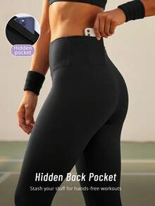 Soyun 女士无缝连体紧身裤，无尴尬接缝，带后袋，适合运动、瑜伽、健身房及其他场合。 - 黑色 - 查看 9