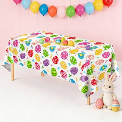 Easter Tablecloth - Watercolour Easter Egg Plastic Tablecloth, Disposable Rectangular Spring Floral Tablecloth, Suitable For Indoor Or Outdoor Table Decoration, Party Decoration Supplies, Size 54" X 108", 4 Packs/1-Piece