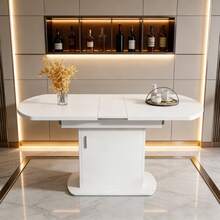 Dining Tables - White+Silver + Particle Board - View 1