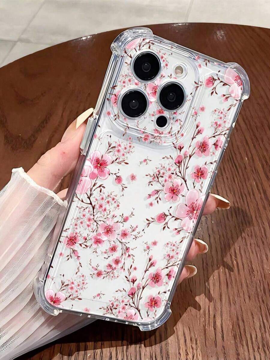 1pc Sakura Flower Pattern Phone Case, Compatible With IPhone/Smartphone, Waterproof, Shockproof, Scratch-Resistant - Clear - View 1