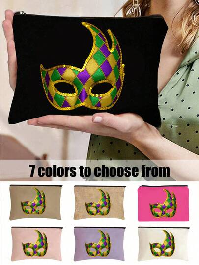 1 pezzo Borsa cosmetica con motivo maschera veneziana festiva, organizer cosmetico, borsa da toilette, pochette, borsa pieghevole leggera, organizer da viaggio per cosmetici, adatta per conservazione cosmetici da donna, per uso personale durante i viaggi, per conservazione cosmetici in dormitorio universitario, regalo per sorelle, per strumenti di trucco da viaggio, regalo di compleanno, per soddisfare le esigenze di viaggio quotidiano, piccolo regalo per atmosfera di carnevale, conservazione per festival