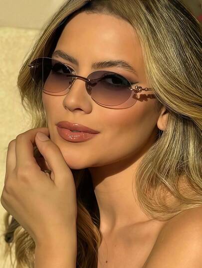 1 par ovala ramlösa glasögon, personliga skalmar, mångsidiga eleganta och avslappnade damglasögon, lämpliga för vardagsbruk, gatufotografering, semester, sommarstrand och andra tillfällen, damaccessoarer