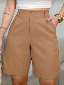 Tailored Bermuda Shorts Without Belt - Foreign Fashion - Khaki - View 2