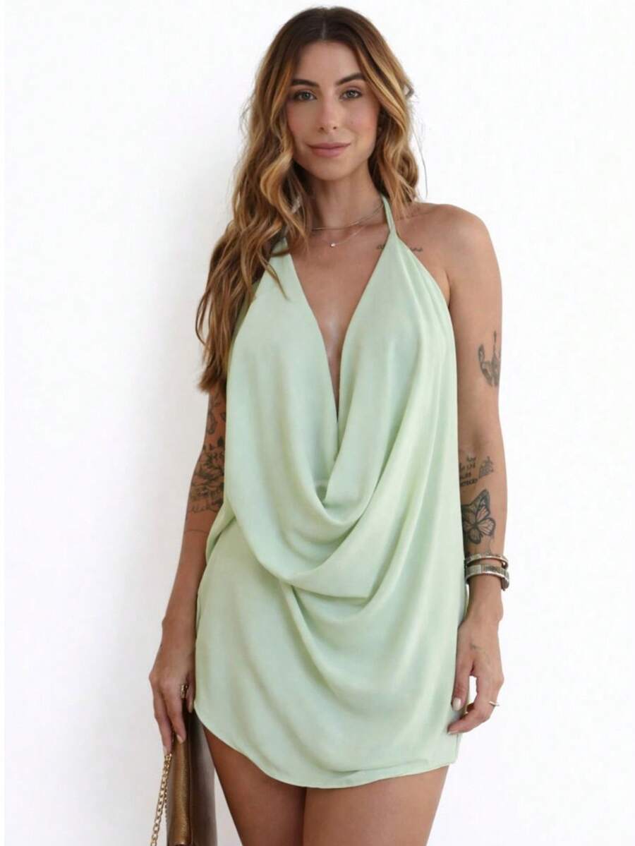 Conjunto Shorts Saia Feminino com Blusa Decote V Look Moderno e Confortável - Verde Menta - Visão 1