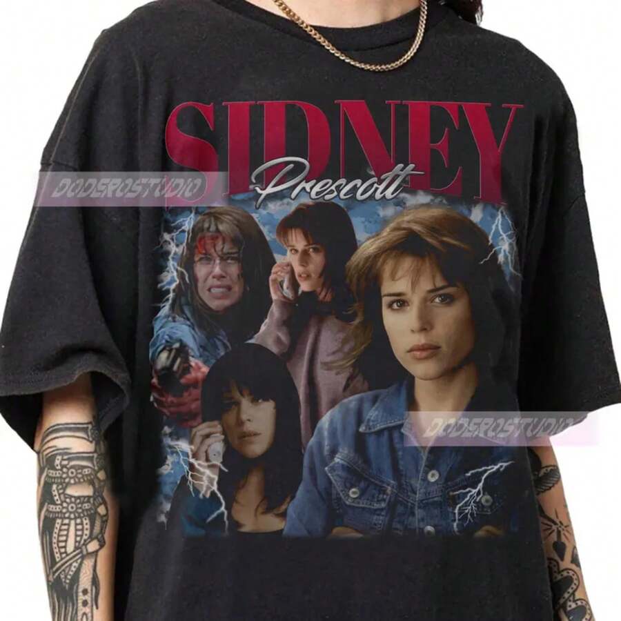 Limited Sidney Prescott Vintage Shirt, Retro Sidney Prescott Gift For Woman And Man, Retro Movie Gifts, Sidney Prescott 90s Bootleg T-Shirt - màu đen - Xem 1