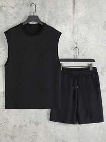 Bộ đồ nam GRDR gồm áo tank top và quần short màu trơn, kiểu dáng thường ngày. - màu đen - Xem 5