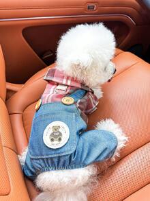 PETCIRCLE 1件宠物衣服，欧美韩风，适合小型犬和幼犬，可爱舒适的连体衣 - 彩色 - 查看 4